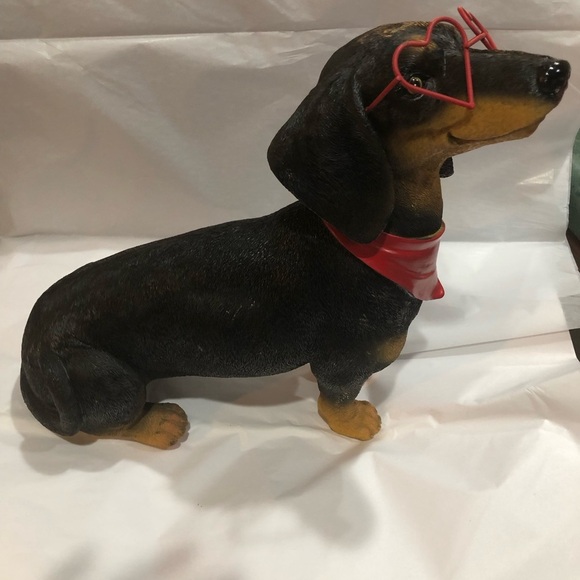 The most adorable red heart shaped glasses wearing dachshund dog puppy decor new - Picture 4 of 16